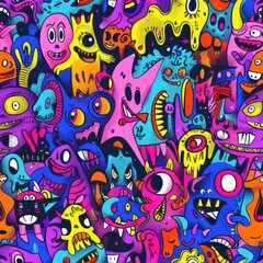 Wall Mural - a colorful monster seamless pattern