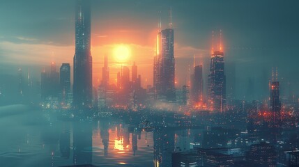 Wall Mural - futuristic cityscape perspectives: high-resolution urban wallpaper with creative minimalist design a