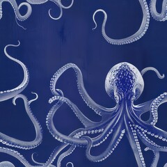 Canvas Print - Seamless octopus pattern on a blue background