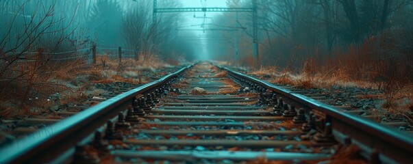 Wall Mural - endless railroad tracks: minimalist style wallpaper with dynamic lighting for depth and perspective