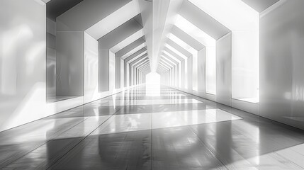 Wall Mural - modern symmetrical architectural interior with dynamic lighting and striking perspective lines for w