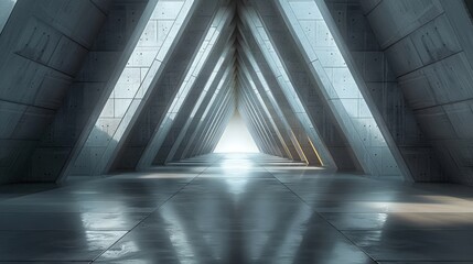 Wall Mural - modern symmetrical architectural interior: minimalist design with dynamic lighting and striking pers