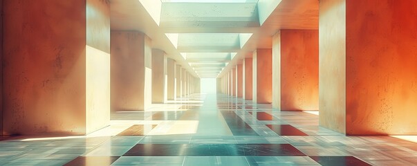 Wall Mural - symmetrical architectural interior: minimalist perspectives with dynamic lighting