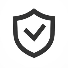 Wall Mural - shield protection icon with check mark sign, security shield checked icon black