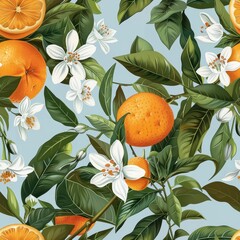 Poster - Seamless tangerine pattern with leaves