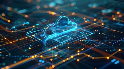 Poster - glowing digital mesh representing cloud computing data transfer