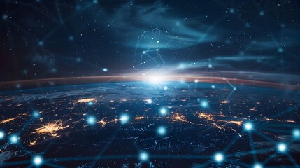 Poster - global cloud network map with digital connections and cloud nodes illustrating international cloud s