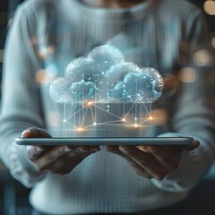 Poster - business professional accessing cloud based data and applications on tablet device