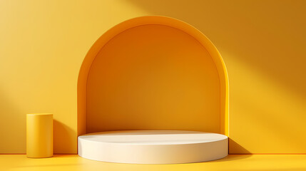 Wall Mural - White podium pedestal on yellow background