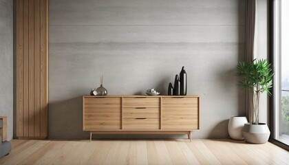 Sticker - Wooden sideboard in modern living room