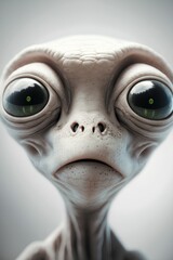 Wall Mural - 3D rendering of an alien creature with green eyes on a gray background