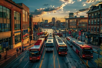 Wall Mural - a city street filled with lots of buses