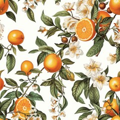 Canvas Print - Seamless tangerine pattern with leaves