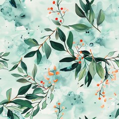 Sticker - Seamless pattern of leaves painted in watercolor