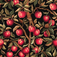 Canvas Print - Seamless pattern of apples on branches with leaves