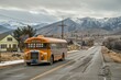 © Kevin - an orange school bus driving down a street
