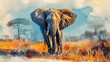 © Amiril - Watercolor Image of African Bush Elephant Background,