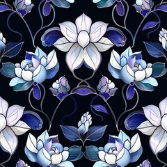 Wall Mural - Seamless pattern of blue flowers