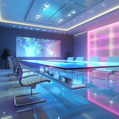 Wall Mural - Pitch meetings, holographic presentations, futuristic boardroom, advanced tech