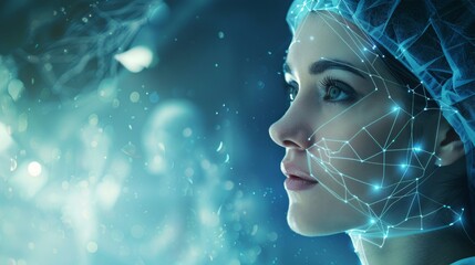 Wall Mural - Futuristic woman with digital network. 