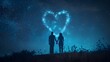 © Thares2020 - Silhouetted Couple Under Starry Night Sky with Glowing Heart Constellation
