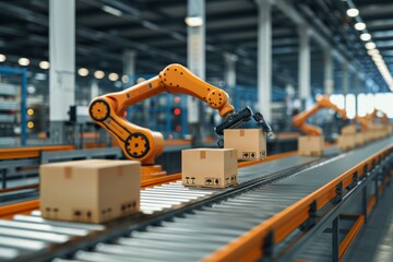 Wall Mural - Automation of warehouses through industrial robots and advanced technology: Precision Packaging and Logistics