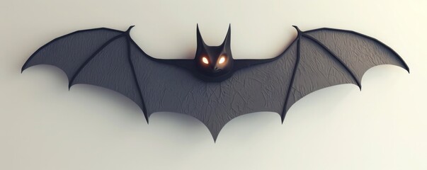 Wall Mural - A sophisticated bat silhouette with glowing eyes, displayed on a pristine white wall,