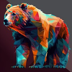 Polygonal bear isolated on dark background. Low poly illustration.