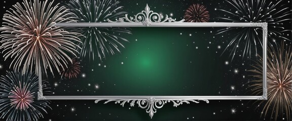 Wall Mural - Happy New Year Banner With Frame And Fireworks