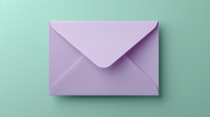 Poster - Light pastel purple 3D envelope lying flat on a soft green background, modern and minimal, serene and peaceful 