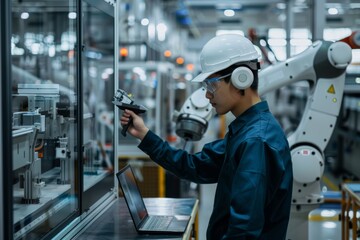 Poster - Programming a robot on an assembly line using a laptop by a vest engineer