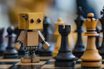Aufkleber - the concept design of a humanoid wood robot with a chessboard is derived from stock technology.