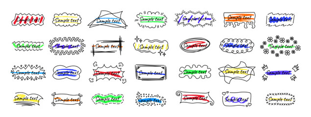 Poster - Set of frames for text in hand drawn style. Oil pastel effect. Vector text boxes of various shapes isolated on white background