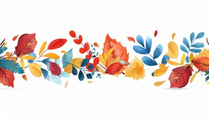 Wall Mural - banner with colorful leaves on white background