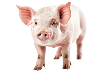 close-up portrait of a pink pig standing on transparent background