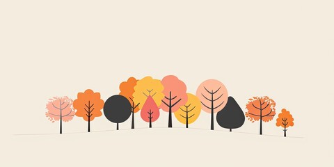 Wall Mural - Autumn Trees Illustration in Vibrant Colors