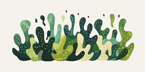 Wall Mural - Abstract Green Plant Shapes in Fluid Style