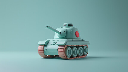 Poster - 3D rendering of a tiny tank, pastel mint background