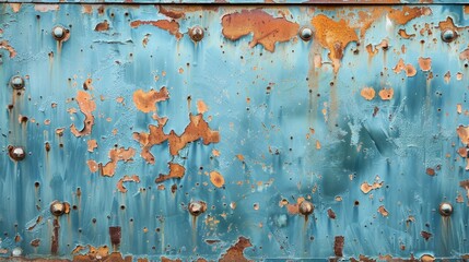 Wall Mural - Old rusty metal surface. Rusty blue metal wall with peeling paint. Abstract background.