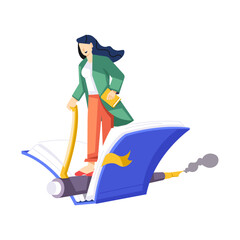 Canvas Print - Writer standing on a book with pen, flat illustration 

