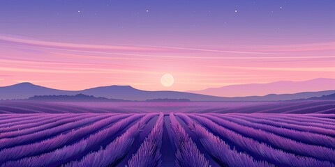 Sticker - Lavender Fields at Sunrise with Purple Sky