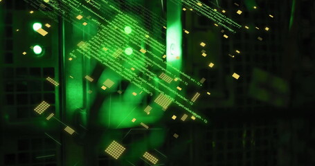 Poster - Image of circuit board and data processing over computer servers