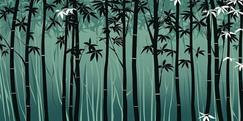 Poster - Abstract Bamboo Forest: Tranquil Green Palette