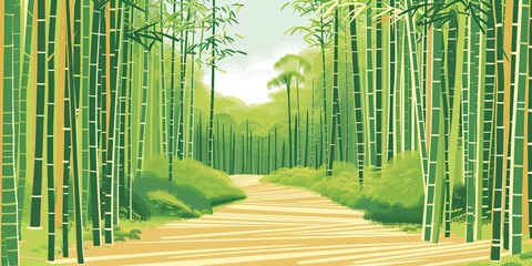 Poster - Serene Bamboo Forest Path with Lush Greenery