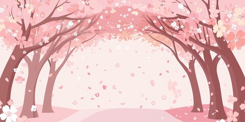 Poster - Cherry Blossom Pathway with Soft Pink Background