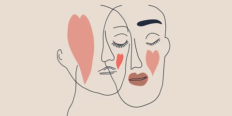 Canvas Print - Abstract Illustration of Two Faces with Heart Motifs