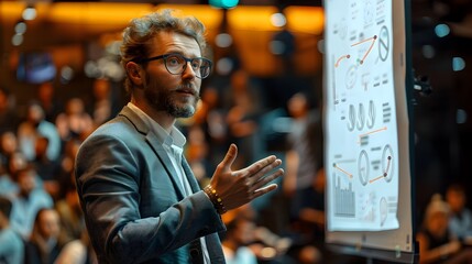 Poster - Business Consultant Presenting Strategy and Insights in Bright Conference Room with Engaged Audience