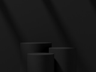 Fototapete - Abstract background minimal style. Set black rough concrete empty podium for products presentation or text for advertising. 3d rendering