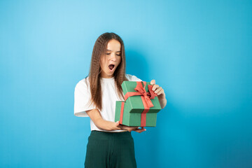 Present box, teenage girl with gift, valentine surprise, holiday event with happy teen