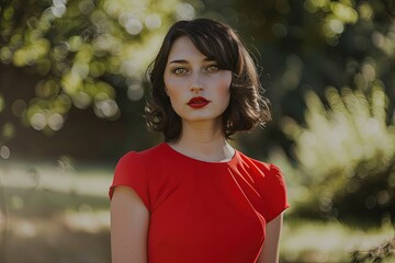 Canvas Print - a woman in a red dress posing for a picture